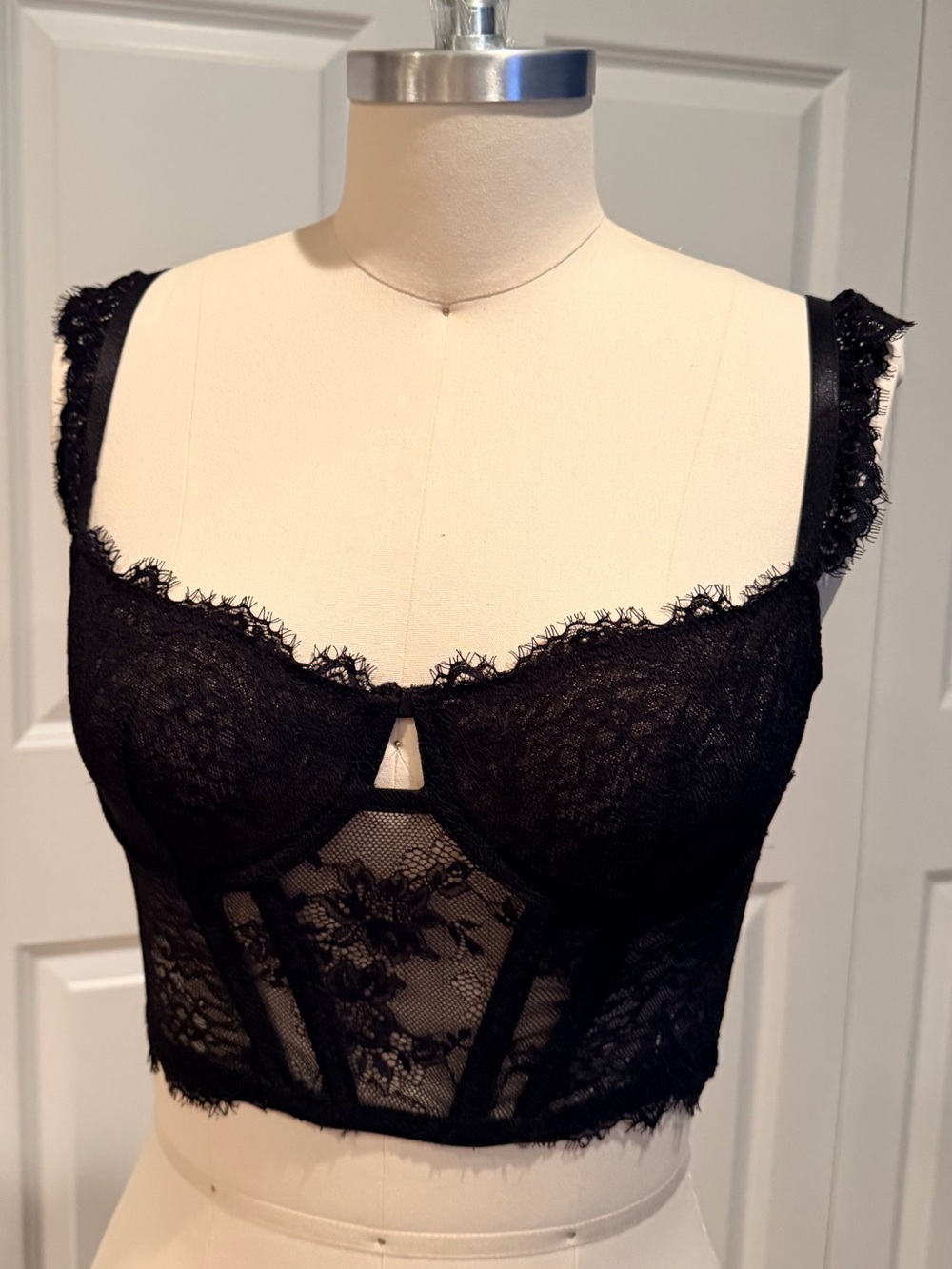 H&M Black Lace Longline Bralette with Sheer Back